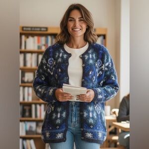 Vintage Susan Bristol Mohair Blend Hand-Knit Button Cardigan Medium